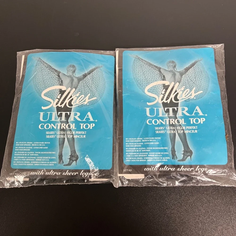 2 Pack Silkies Ultra Control Top Pantyhose Jet Black X-Large Sheer Leg